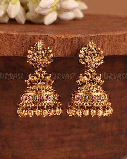 Gold-Toned Lakshmi Peacock Motif Jhumka Earrings ER 216