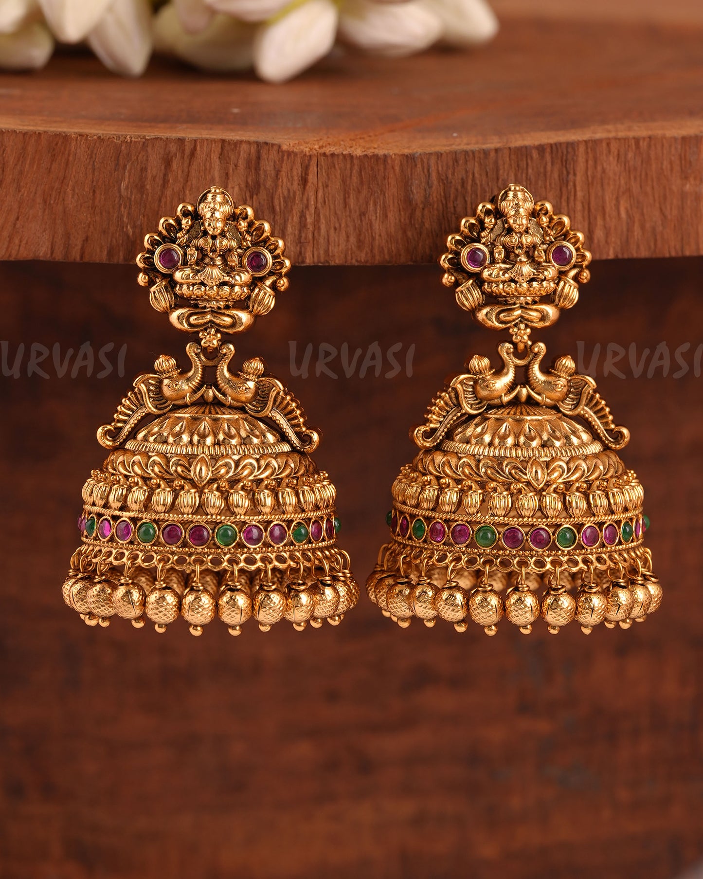 Gold-Toned Lakshmi Peacock Jhumka Earrings ER 948