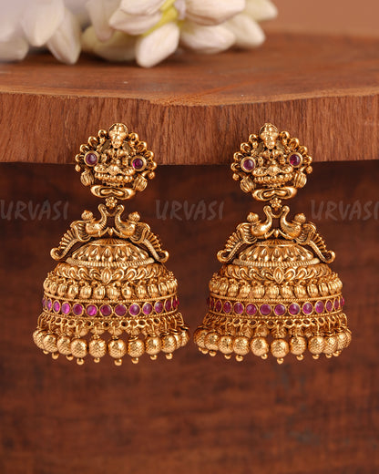 Gold-Toned Lakshmi Peacock Jhumka Earrings ER 948