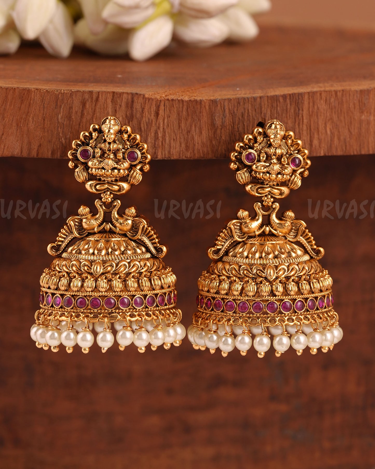 Gold-Toned Lakshmi Peacock Jhumka Earrings ER 948