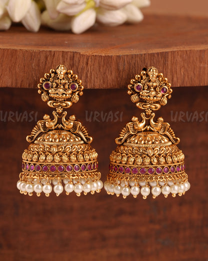 Gold-Toned Lakshmi Peacock Jhumka Earrings ER 948