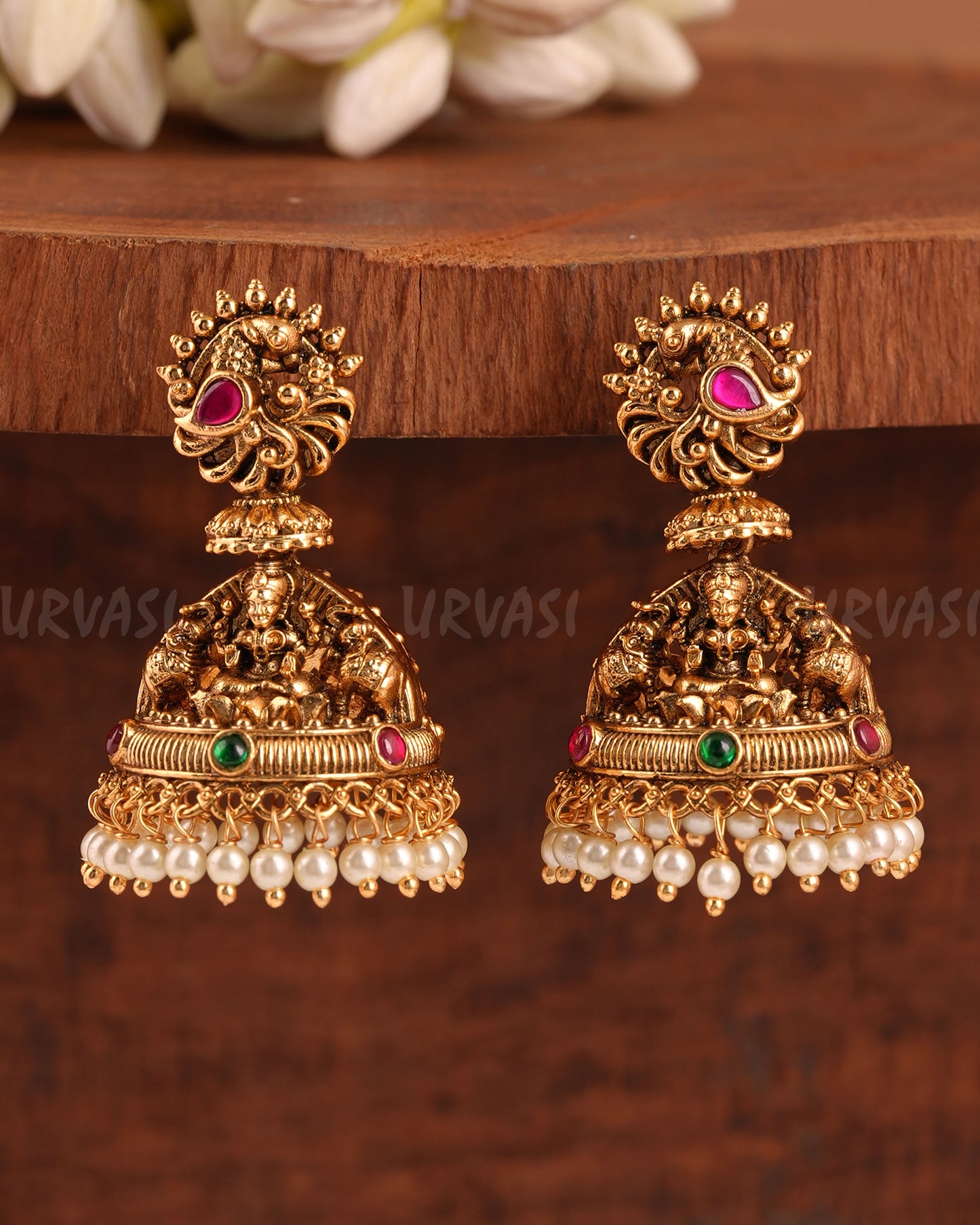 Gold-Toned Peacock Lakshmi Jhumka Earrings ER 947