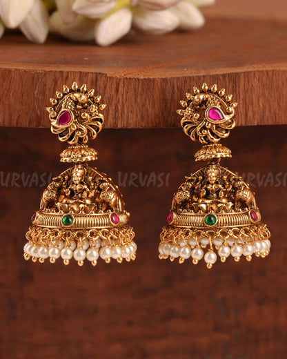 Gold-Toned Peacock Lakshmi Jhumka Earrings ER 947