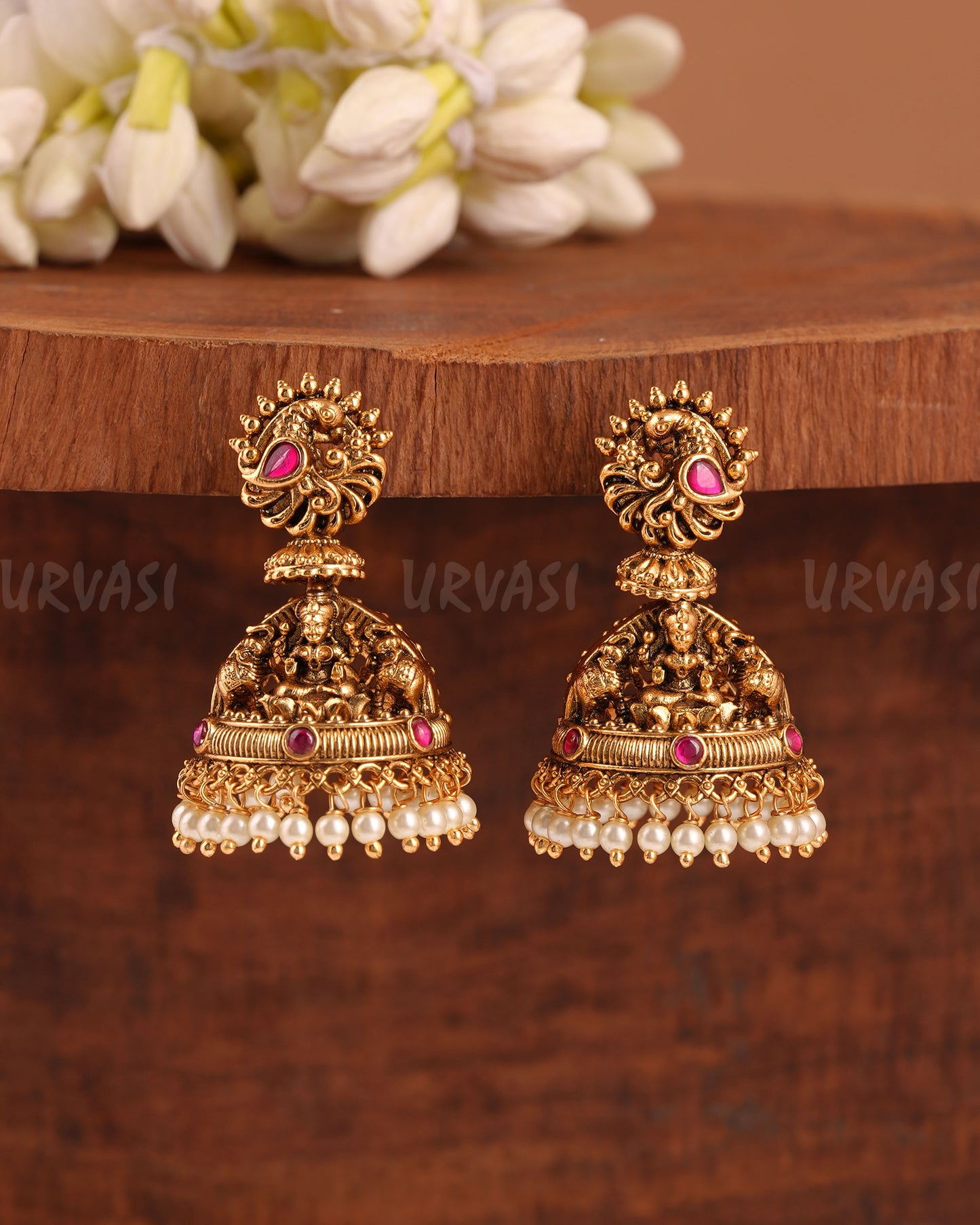 Gold-Toned Peacock Lakshmi Jhumka Earrings ER 947