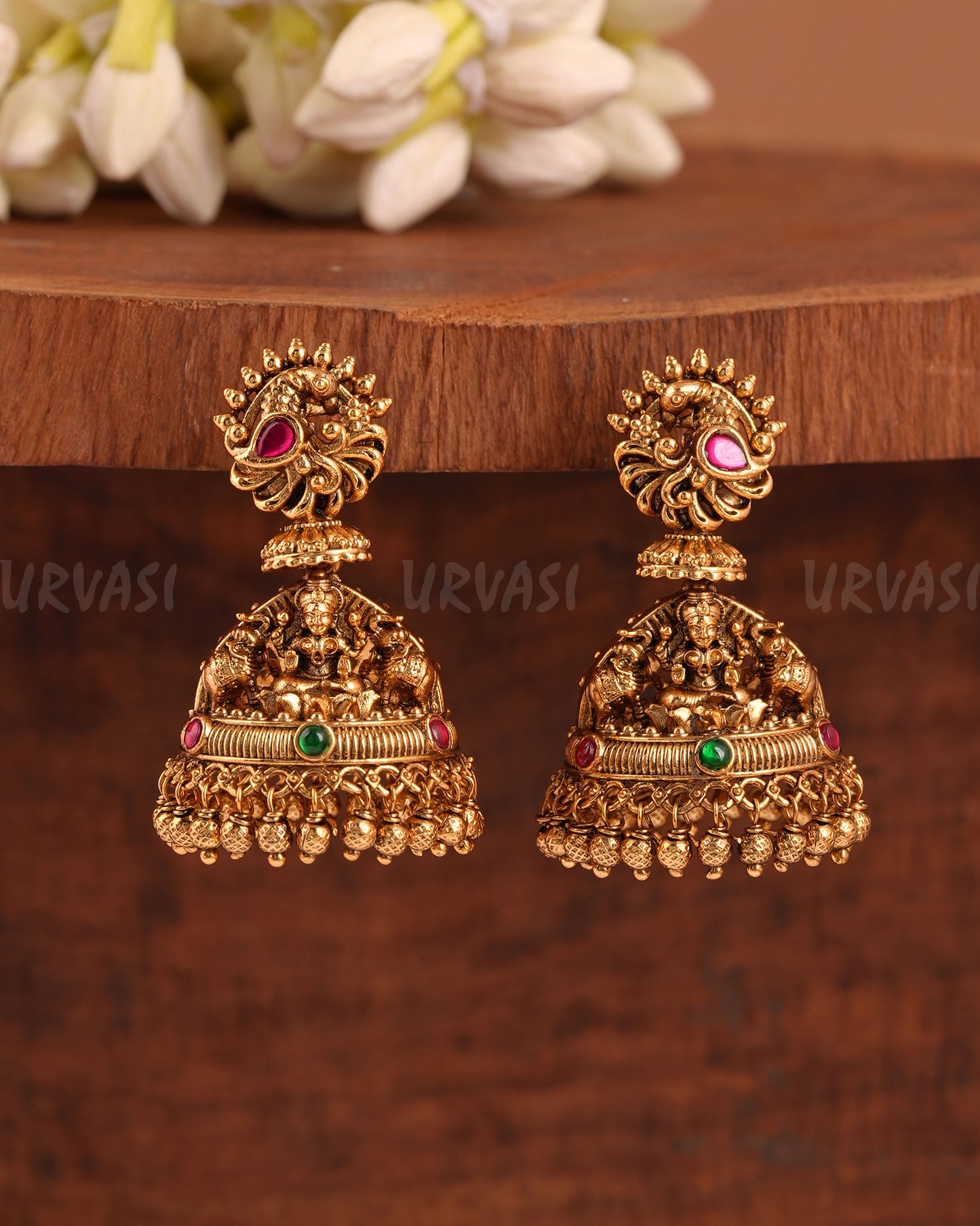 Gold-Toned Peacock Lakshmi Jhumka Earrings ER 947