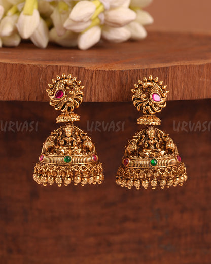 Gold-Toned Peacock Lakshmi Jhumka Earrings ER 947