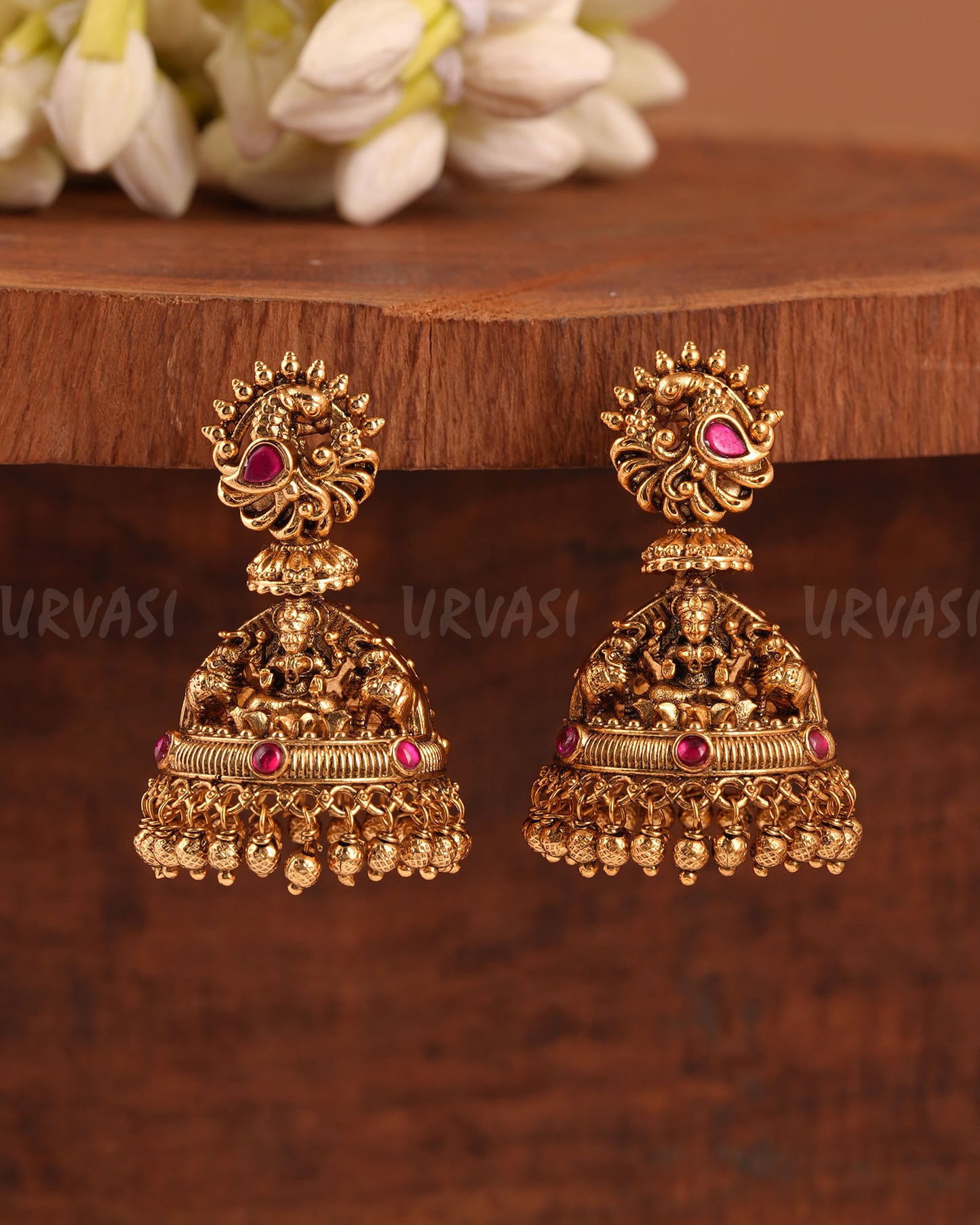 Gold-Toned Peacock Lakshmi Jhumka Earrings ER 947