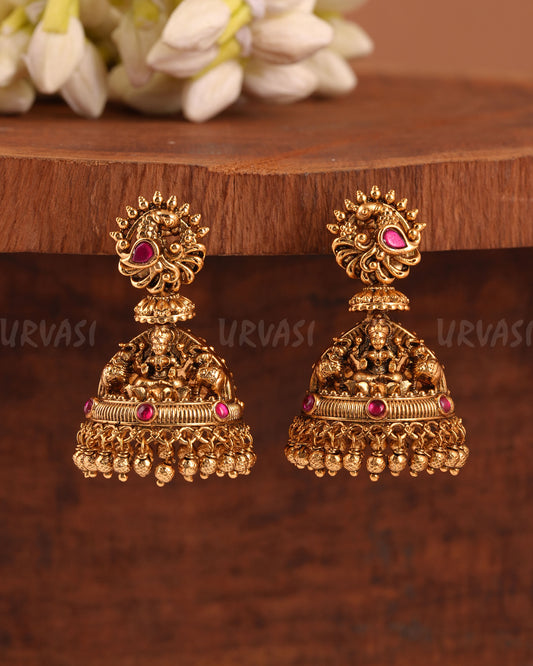 Gold-Toned Peacock Lakshmi Jhumka Earrings ER 947