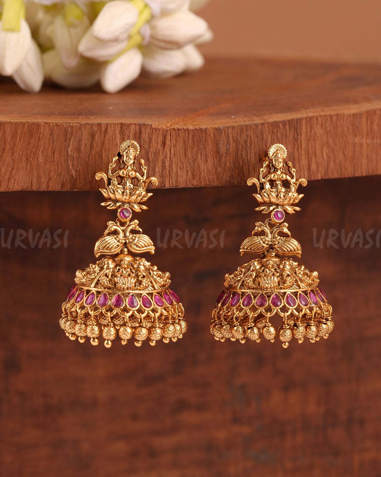 Gold-Toned Lakshmi Peacock Jhumka Earrings ER 950