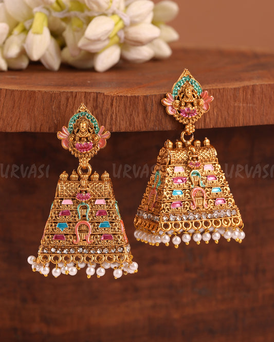 Gold-Toned Gopuram Replica Lakshmi Earrings ER 953
