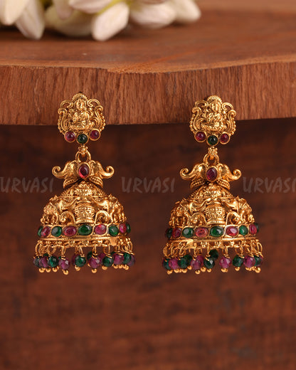 Gold-Toned Elephant Lakshmi Jhumka Earrings ER 989