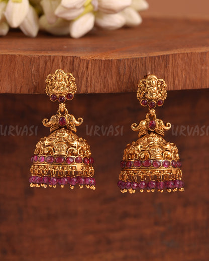 Gold-Toned Elephant Lakshmi Jhumka Earrings ER 989