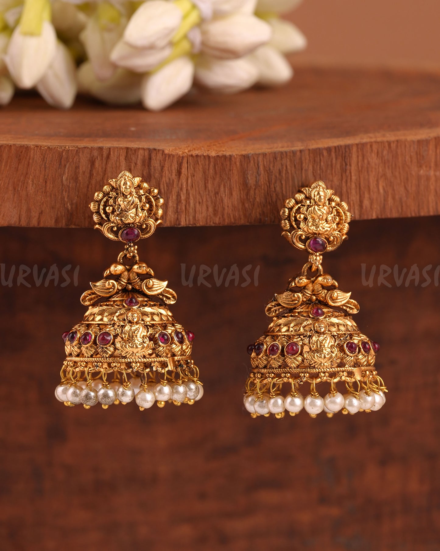 Gold-Toned Lakshmi Peacock Pearl Jhumka Earrings ER 952