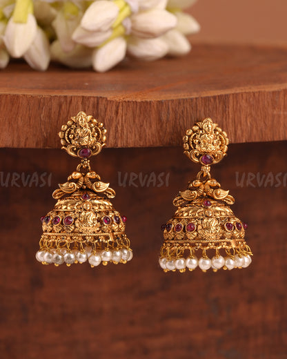 Gold-Toned Lakshmi Peacock Pearl Jhumka Earrings ER 952