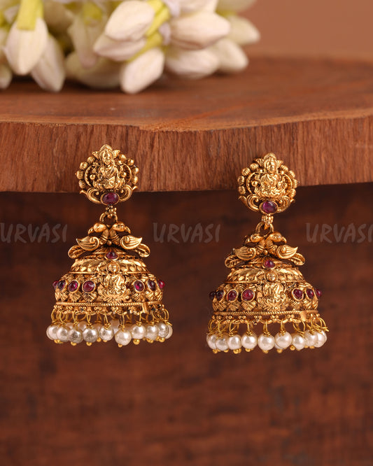 Gold-Toned Lakshmi Peacock Pearl Jhumka Earrings ER 952