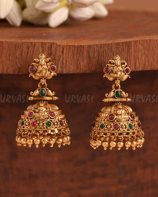 Gold-Toned Lakshmi Peacock Jhumka  Earrings ER 993