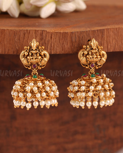 Gold-Toned Lakshmi Pearl Ghungroo Jhumka Earrings  ER 994