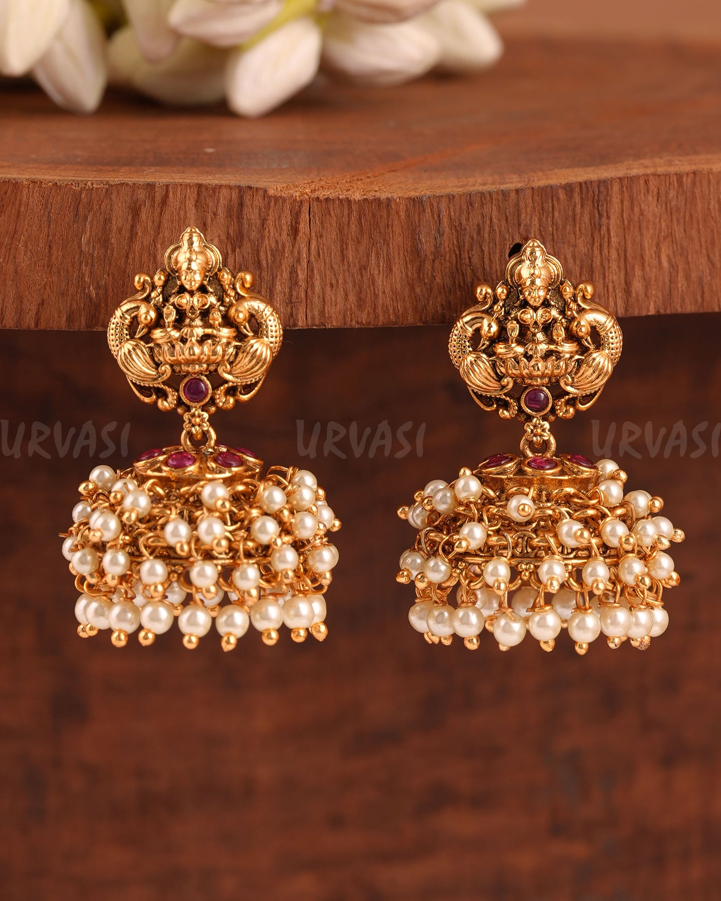 Gold-Toned Lakshmi Pearl Ghungroo Jhumka Earrings  ER 994