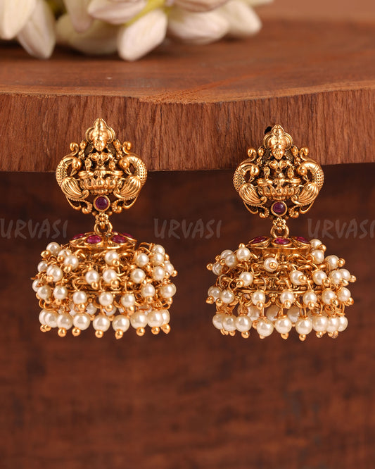 Gold-Toned Lakshmi Pearl Ghungroo Jhumka Earrings  ER 994
