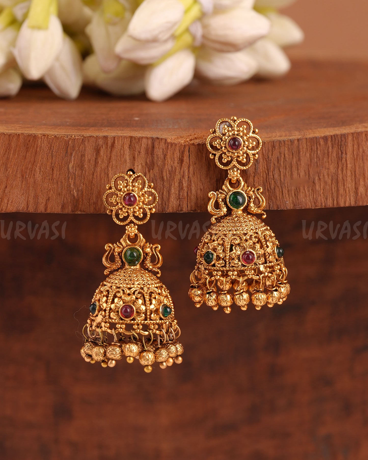 Gold-Toned Floral Simple Jhumka Earrings ER 954