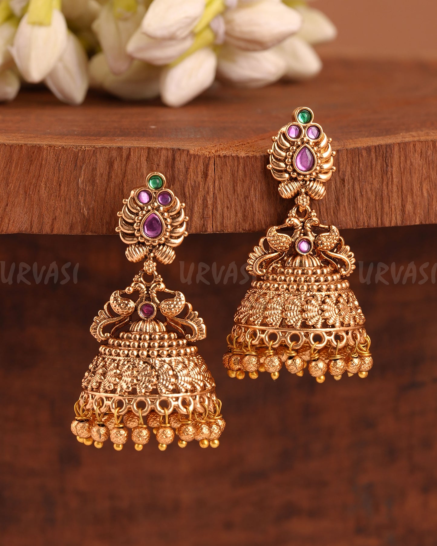 Gold-Toned Peacock Lakshmi Non-Idol Jhumka Earrings  ER 995