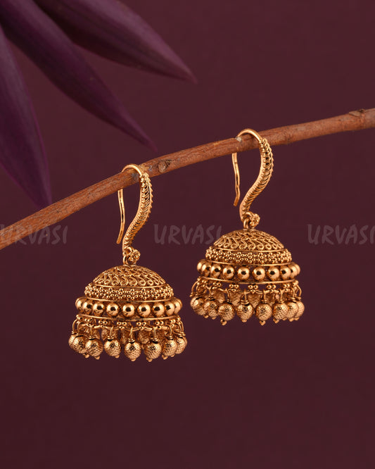 Gold-Toned Floral Hanging Jhumka Earrings ER 970