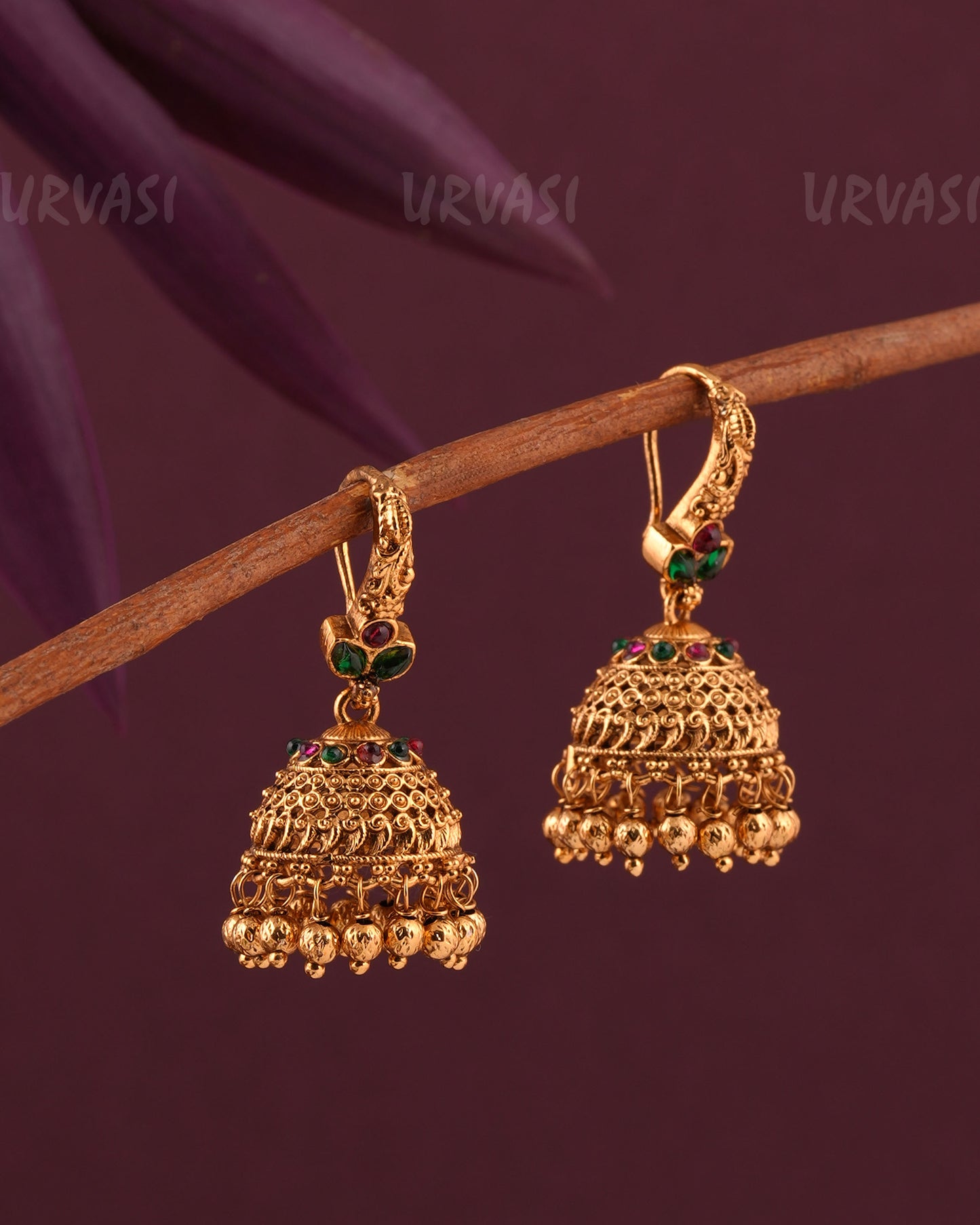 Gold-Toned Floral Hanging Jhumka Earrings ER 997