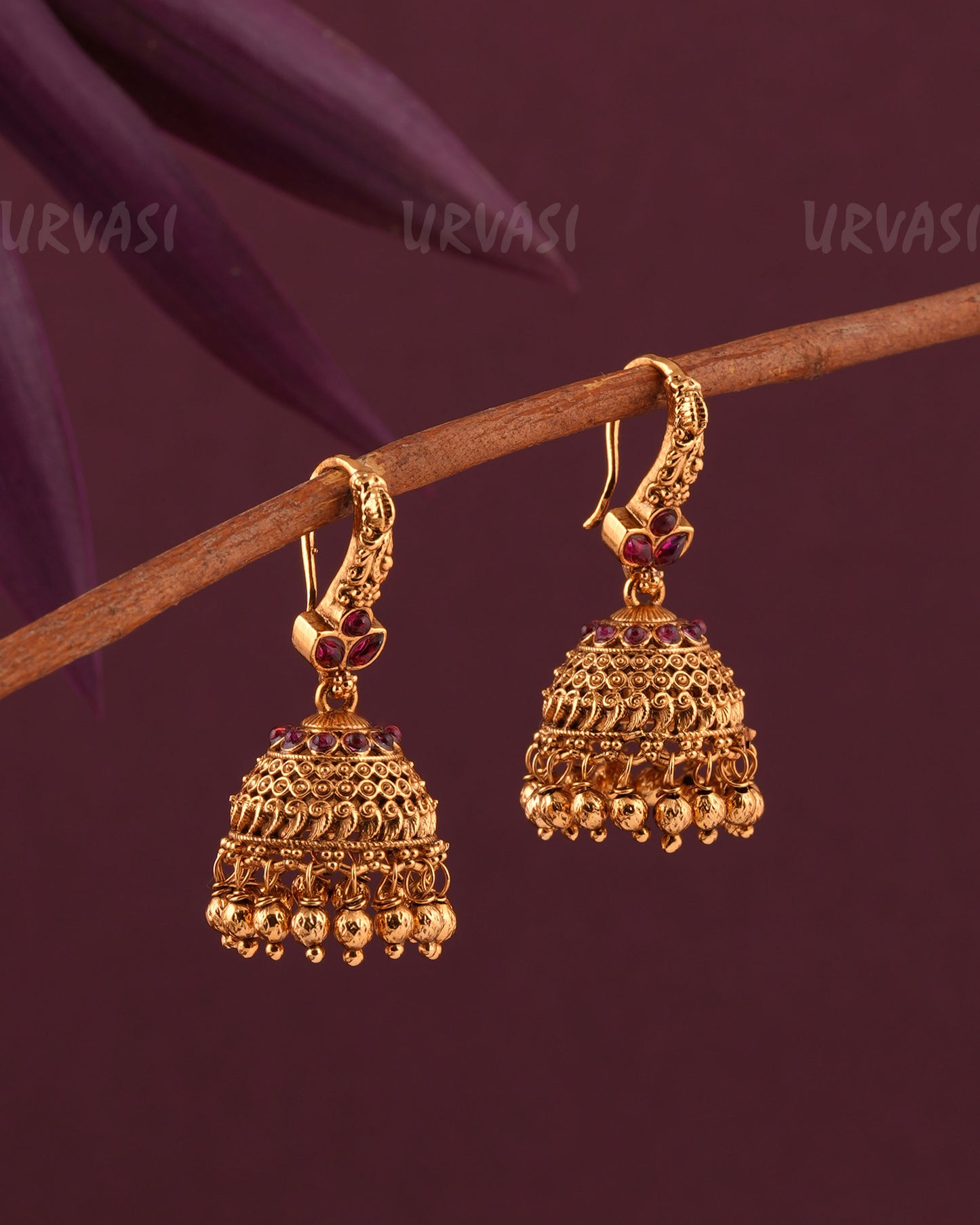 Gold-Toned Floral Hanging Jhumka Earrings ER 997