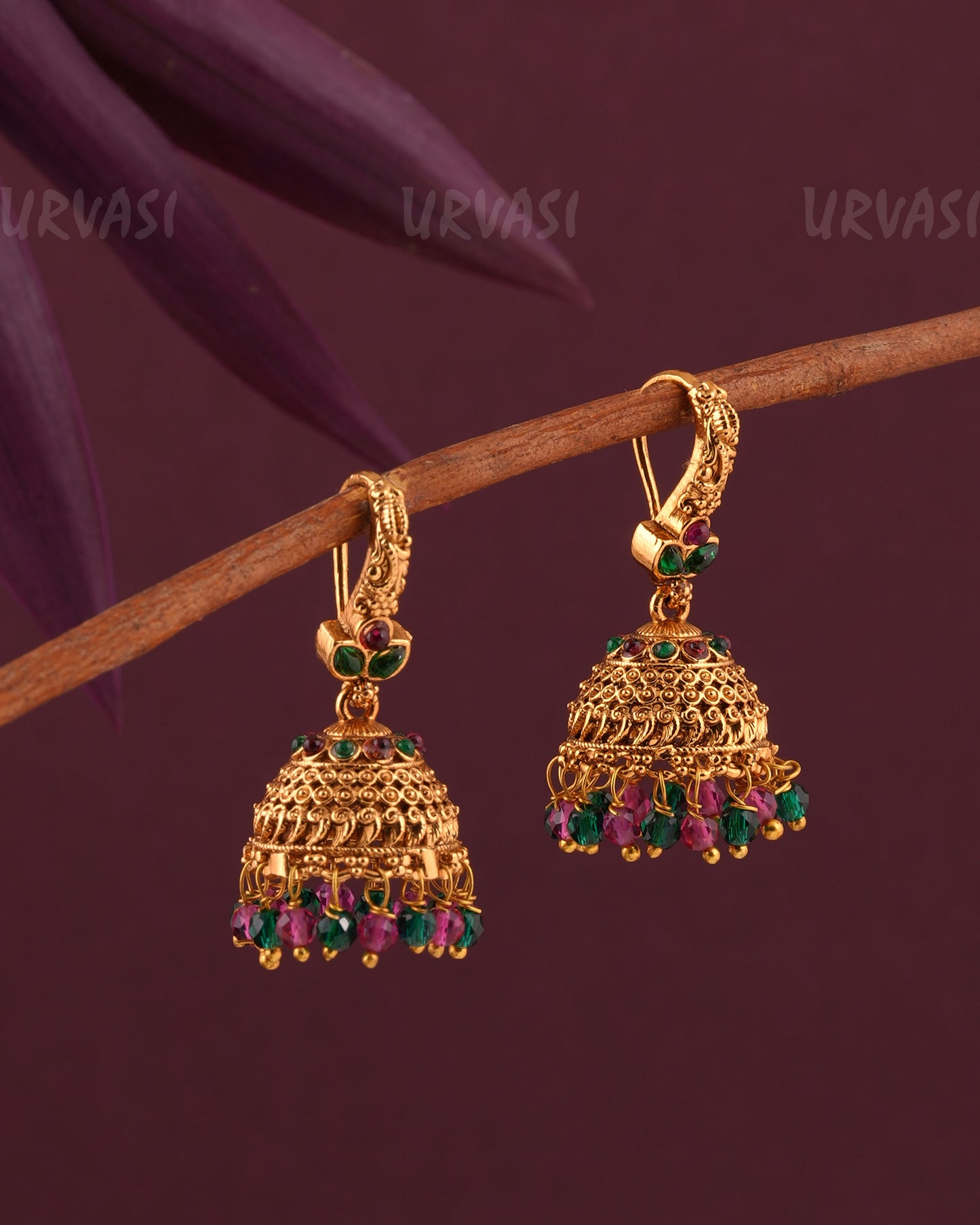 Gold-Toned Floral Hanging Jhumka Earrings ER 997