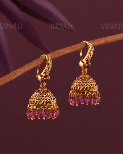 Gold-Toned Floral Hanging Jhumka Earrings ER 997