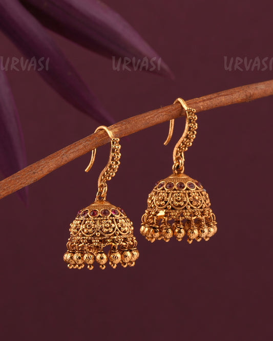 Gold-Toned Floral Hanging Jhumka Earrings ER 973