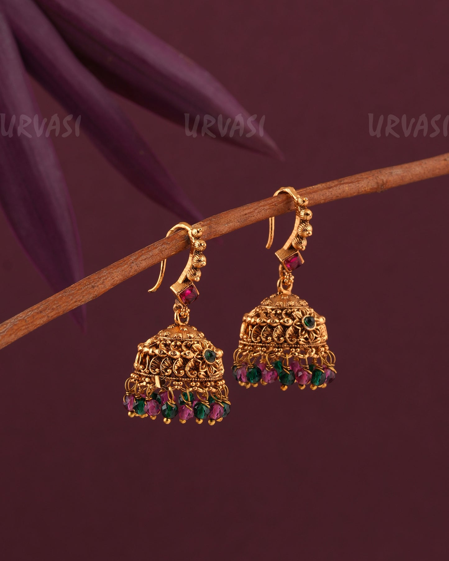 Gold-Toned Floral Hanging Jhumka Earrings ER 956