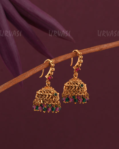 Gold-Toned Floral Hanging Jhumka Earrings ER 956