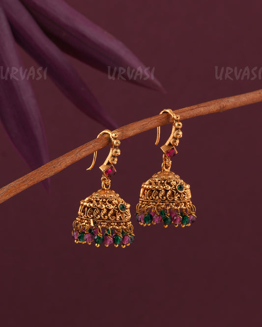 Gold-Toned Floral Hanging Jhumka Earrings ER 956