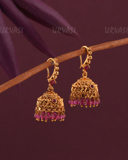 Gold-Toned Floral Hanging Jhumka Earrings ER 956
