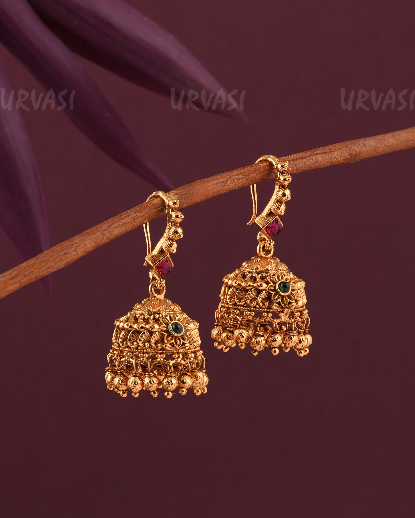 Gold-Toned Floral Hanging Jhumka Earrings ER 956