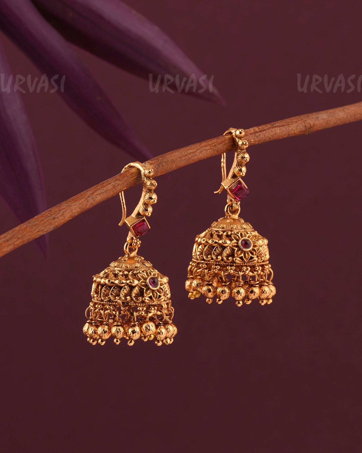 Gold-Toned Floral Hanging Jhumka Earrings ER 956