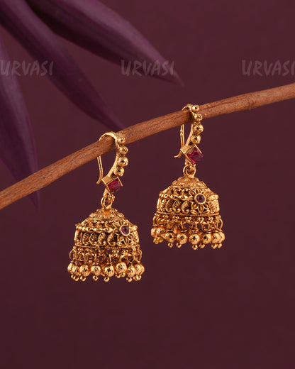 Gold-Toned Floral Hanging Jhumka Earrings ER 956