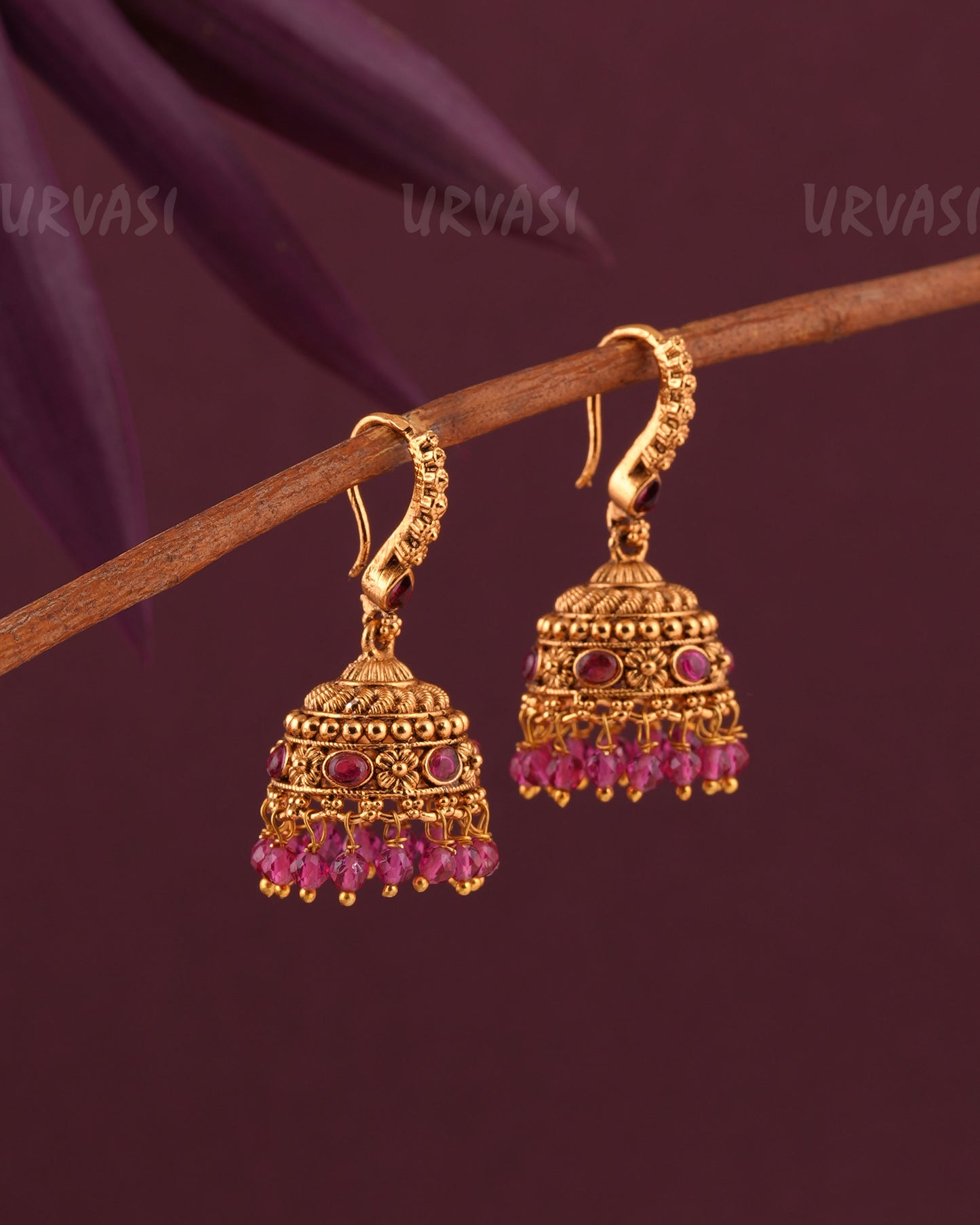 Gold-Toned Floral Hanging Jhumka Earrings ER 969