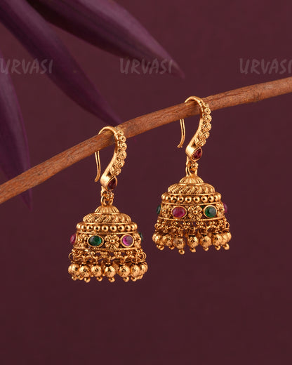 Gold-Toned Floral Hanging Jhumka Earrings ER 969