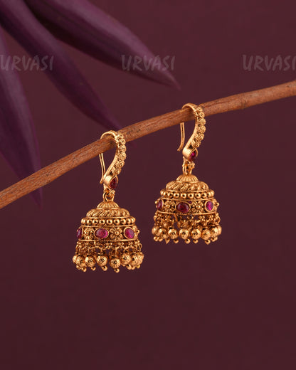 Gold-Toned Floral Hanging Jhumka Earrings ER 969