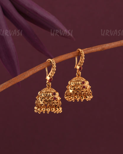 Gold-Toned Floral Motif Hanging Jhumka Earrings ER 968