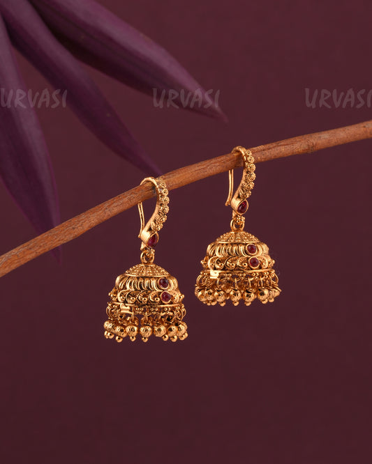 Gold-Toned Floral Motif Hanging Jhumka Earrings ER 968