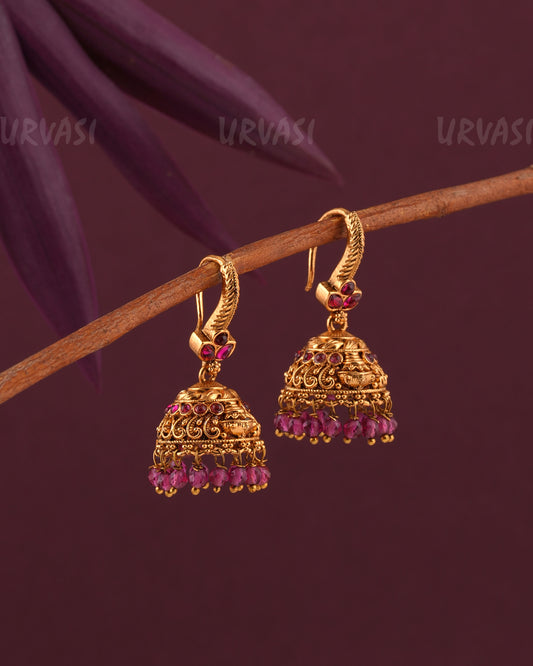 Gold-Toned Leaf-Designed Floral hanging Jhumka Earrings ER 967