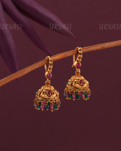 Gold-Toned Peacock Motif Hanging Jhumka Earrings ER 965