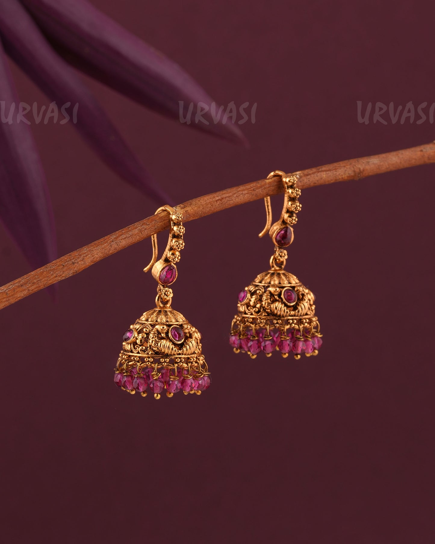 Gold-Toned Peacock Motif Hanging Jhumka Earrings ER 965