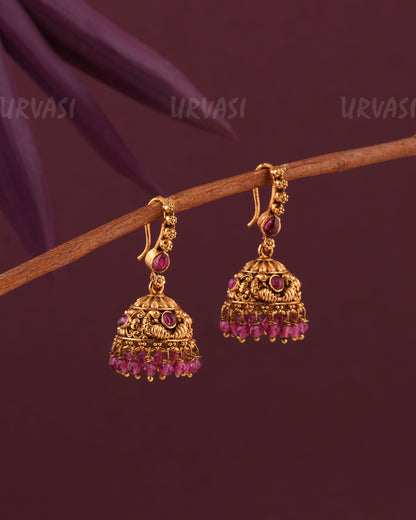 Gold-Toned Peacock Motif Hanging Jhumka Earrings ER 965
