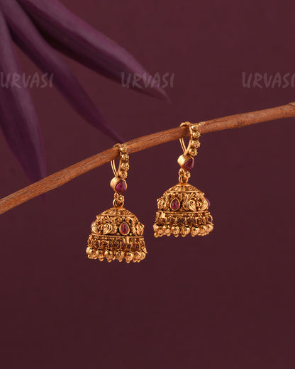 Gold-Toned Peacock Motif Hanging Jhumka Earrings ER 965
