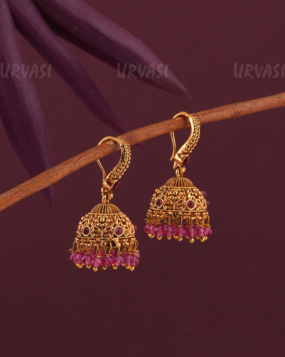 Gold-Toned Floral Replica Hanging Jhumka Earrings  ER 976