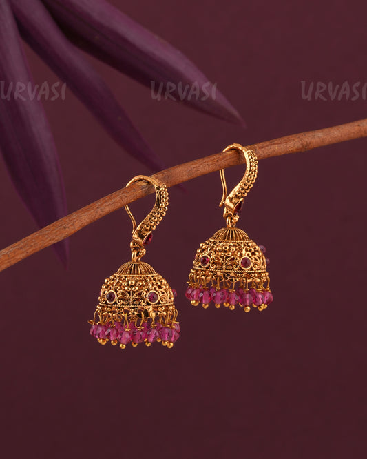 Gold-Toned Floral Replica Hanging Jhumka Earrings  ER 976